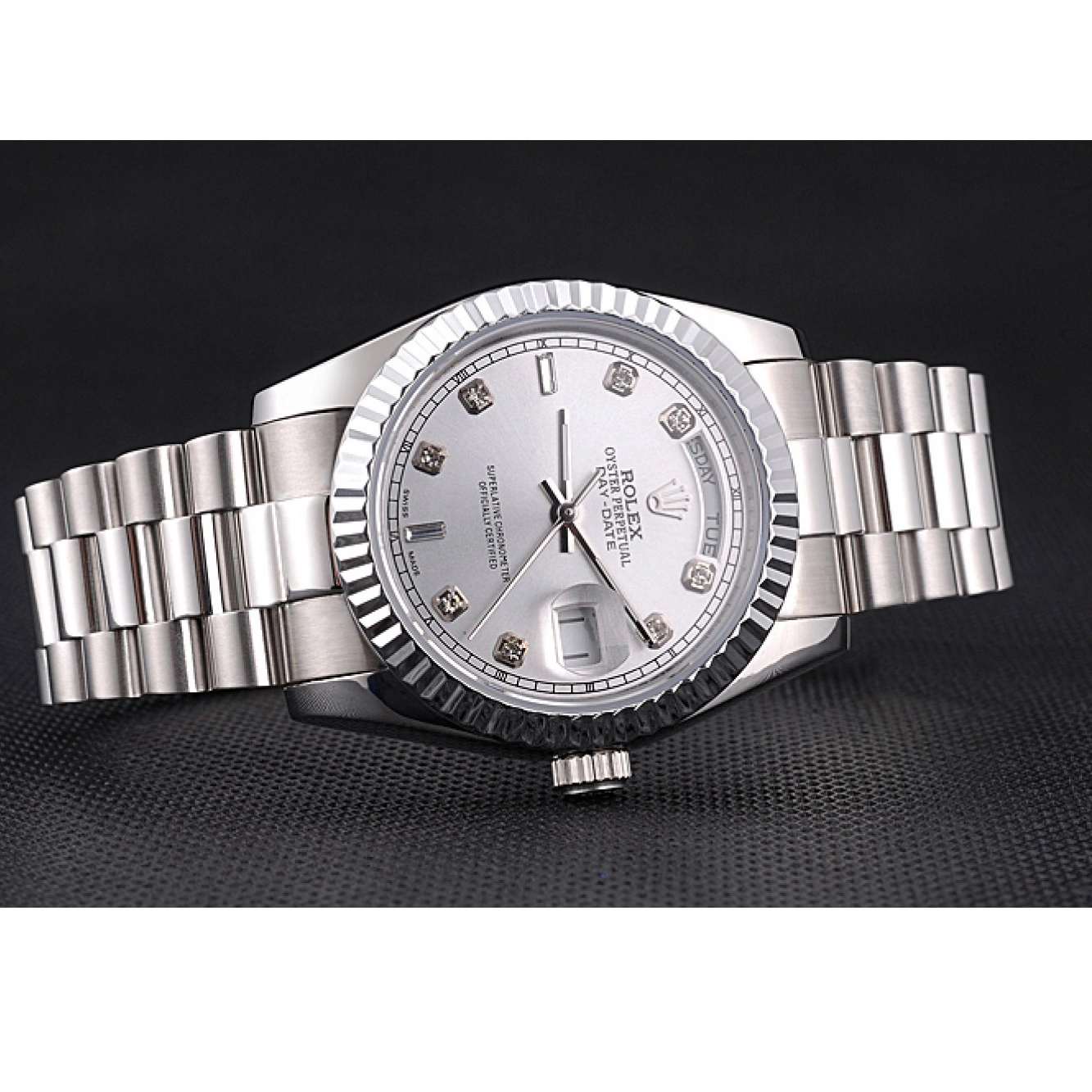 MiroTime 0716 Rolex Day-Date Polished Stainless Steel Silver Dial